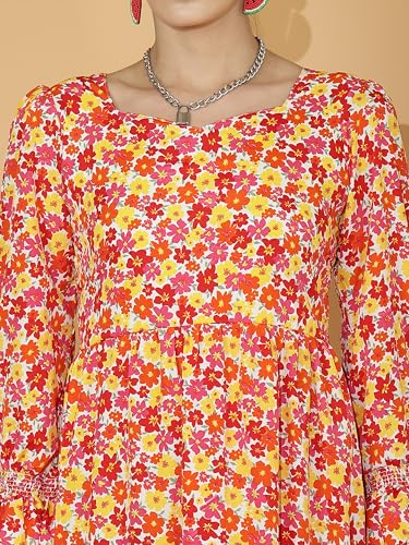Image of Sheetal Associates Women's Casual Flared Sleeve Crepe Floral Fit and Flare Dress