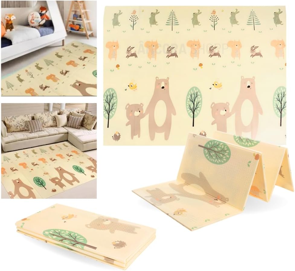 TAPETE TATAME INFANTIL EMBORRACHADO DOBRÁVEL MACIO 1,2×1,8M PISTA URSOS ESTAMPAS VARIADAS (URSO)