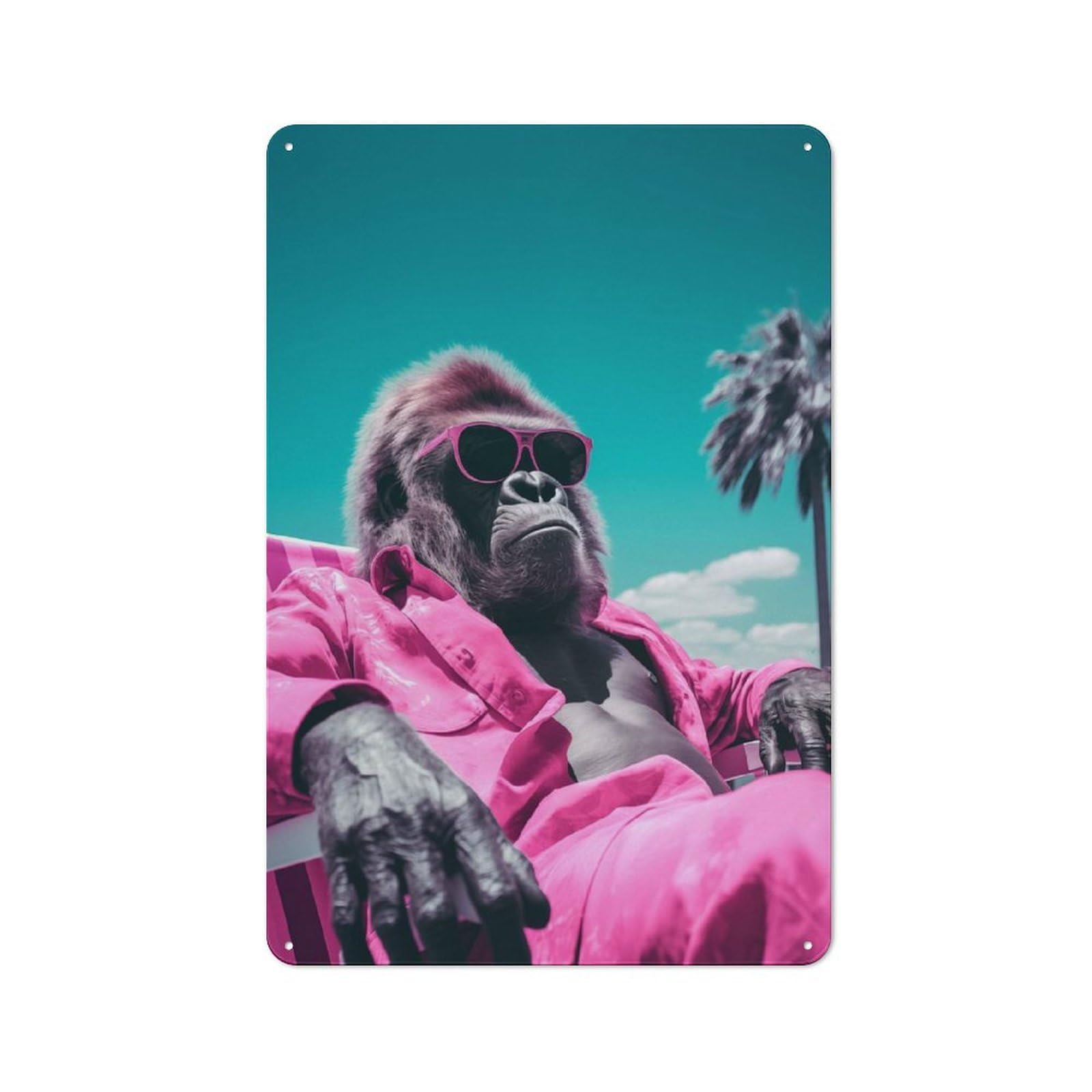 Tin Wall Plaque 30x20cm with Cool Gorilla Sunglasses for Pub Or Café, for Hospitality Wall Decor Collectors