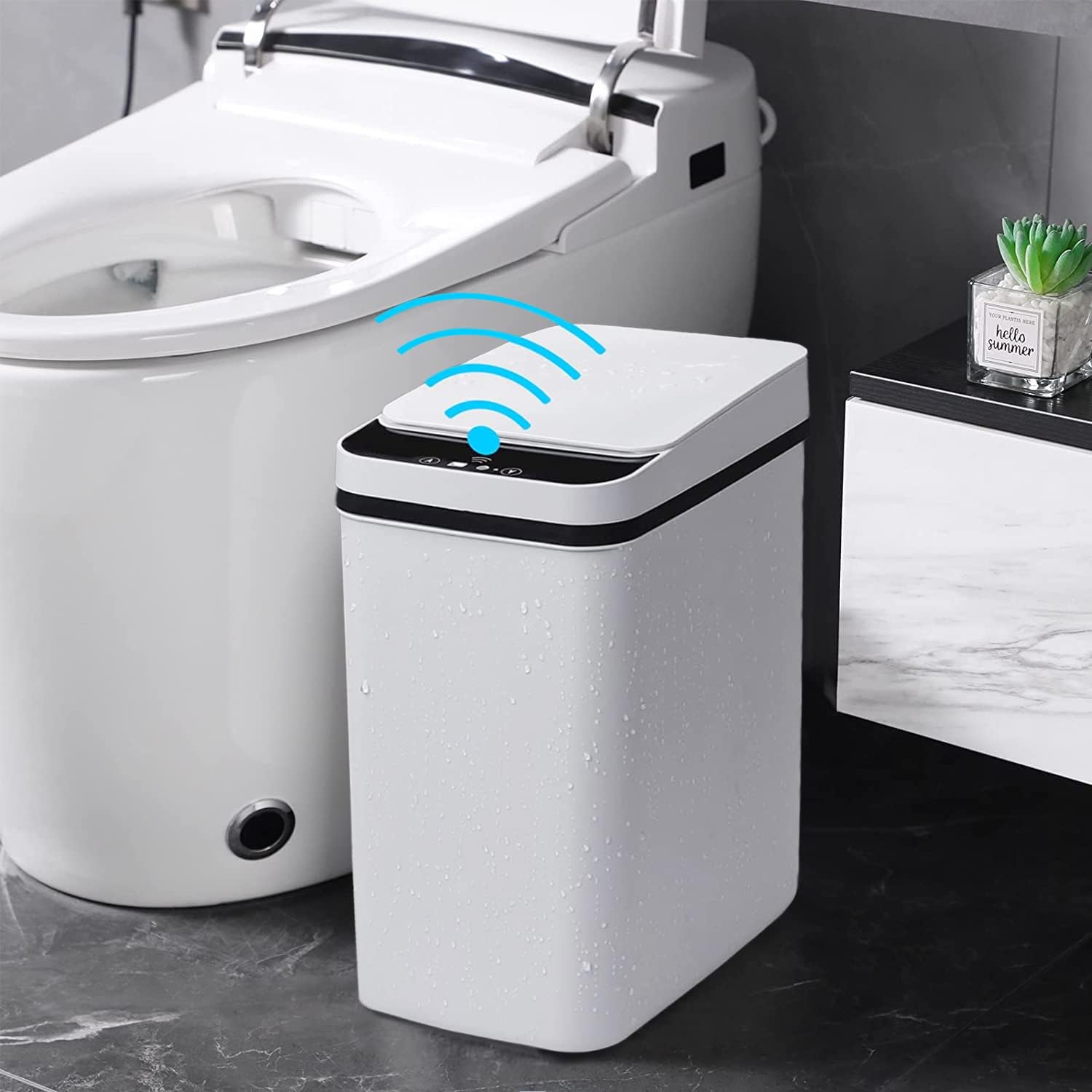 Bathroom Smart Touchless Trash Can - 3 Gallon Automatic Motion Sensor Rubbish Can with Lid Electric Waterproof Narrow Small Garbage Bin for Kitchen, Office, Living Room, Toilet, Bedroom(32*15cm)