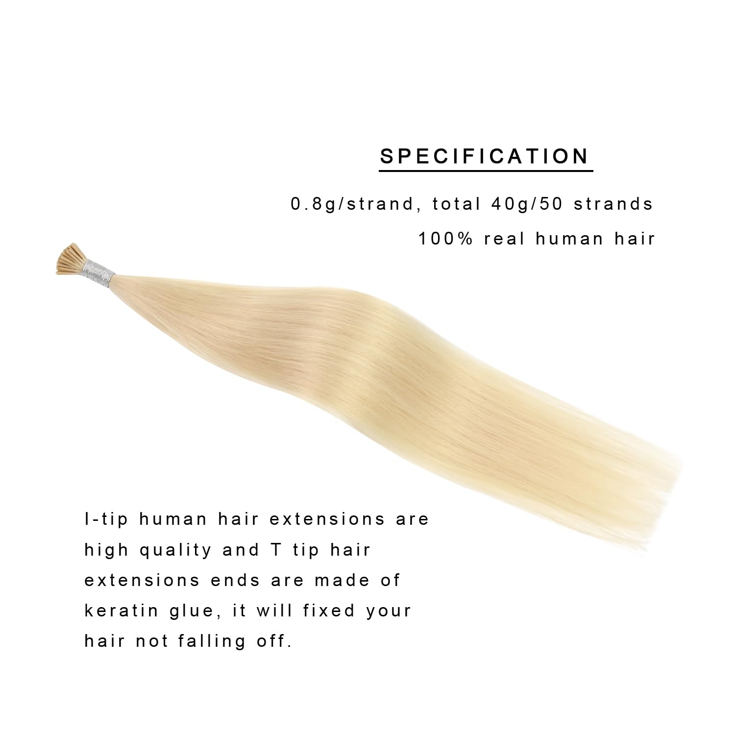 I Tip Hair Extensions 40g Cheveux Humains Extension Cheveux Naturel Keratine a Froid (50cm #60 Blond Platine)