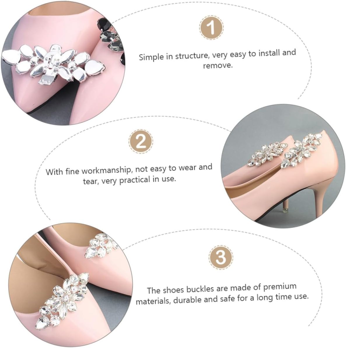Holibanna Rhinestone Shoe Buckles for Heels Elegant Shoe Accessories Clips for Wedding Party Prom Decoration Easy to Install Durable 2.75X1.10X0.39 Inches