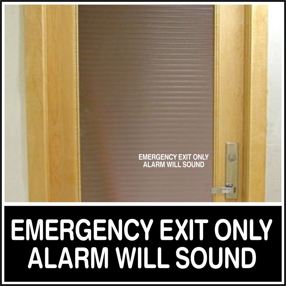 Office Shop Door Decal Sticker EMERGENCY EXIT ALARM WILL SOUND for Business Entrance Glass Wall Sticker Sign Fits in 2.5x12 Inch Area White