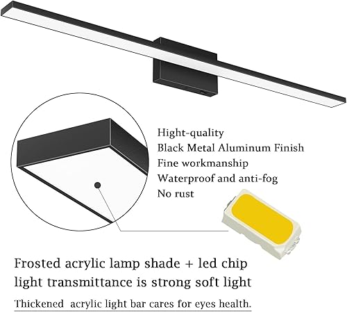 Miniatura 5 de Ralbay - Barra de luz LED de tocador de baño de 40 pulgadas, 30 W, acrílico, moderna, mate, negra, regulable de 5 temperaturas de color, accesorios