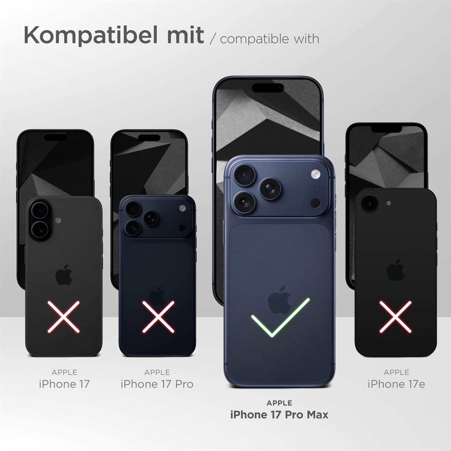 moex Set 4 in 1 per iPhone 17 Pro Max con 3 pellicole protettive, scomparto per carte di credito, custodia a libro e pellicola FlexProtect, protezione completa a 360°, colore nero