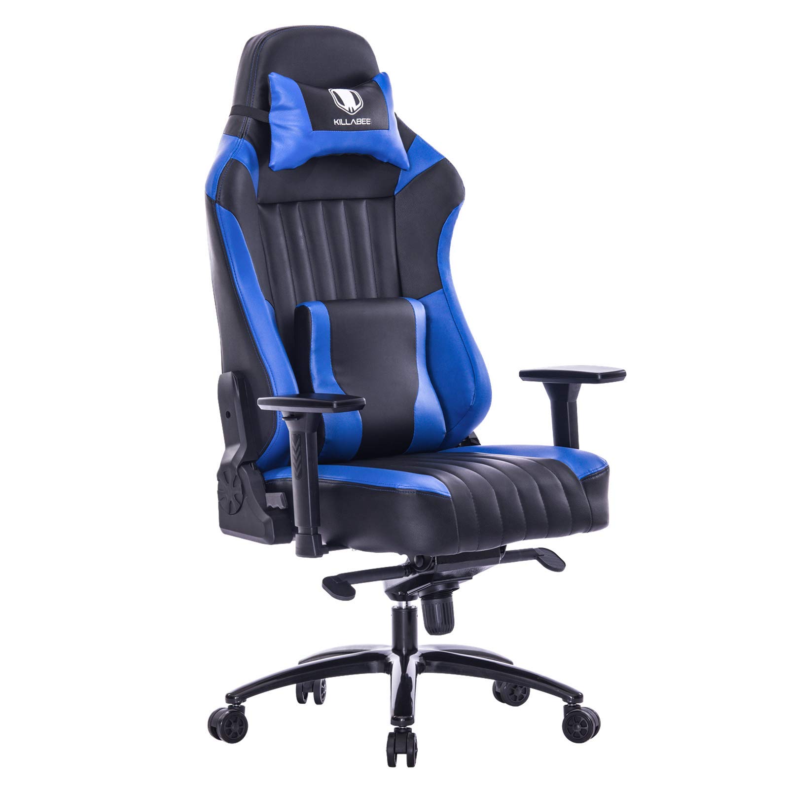 VON RACER Memory Foam Gaming Chair-Adjustable Tilt, Angle and 3D Arms Ergonomic High-Back Leather Racing Executive Computer Desk Office Metal Base, Blue