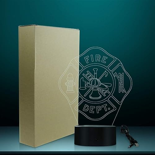 Miniatura 8 de The Geeky Days Señal del departamento de bomberos Diseño hecho a mano Luz nocturna 3D Rescate Departamento de Bomberos Cambio de Color Lámpara LED