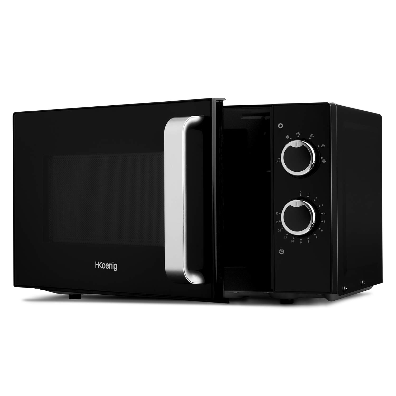 H.Koenig VIO8 kompaktowa kuchenka mikrofalowa, 20 l, czarna, mocna 700 W, 24,5 cm, wielofunkcyjna, 5 poziomów ciepła, funkcja rozmrażania, timer do 30 min, szybki, blat blat