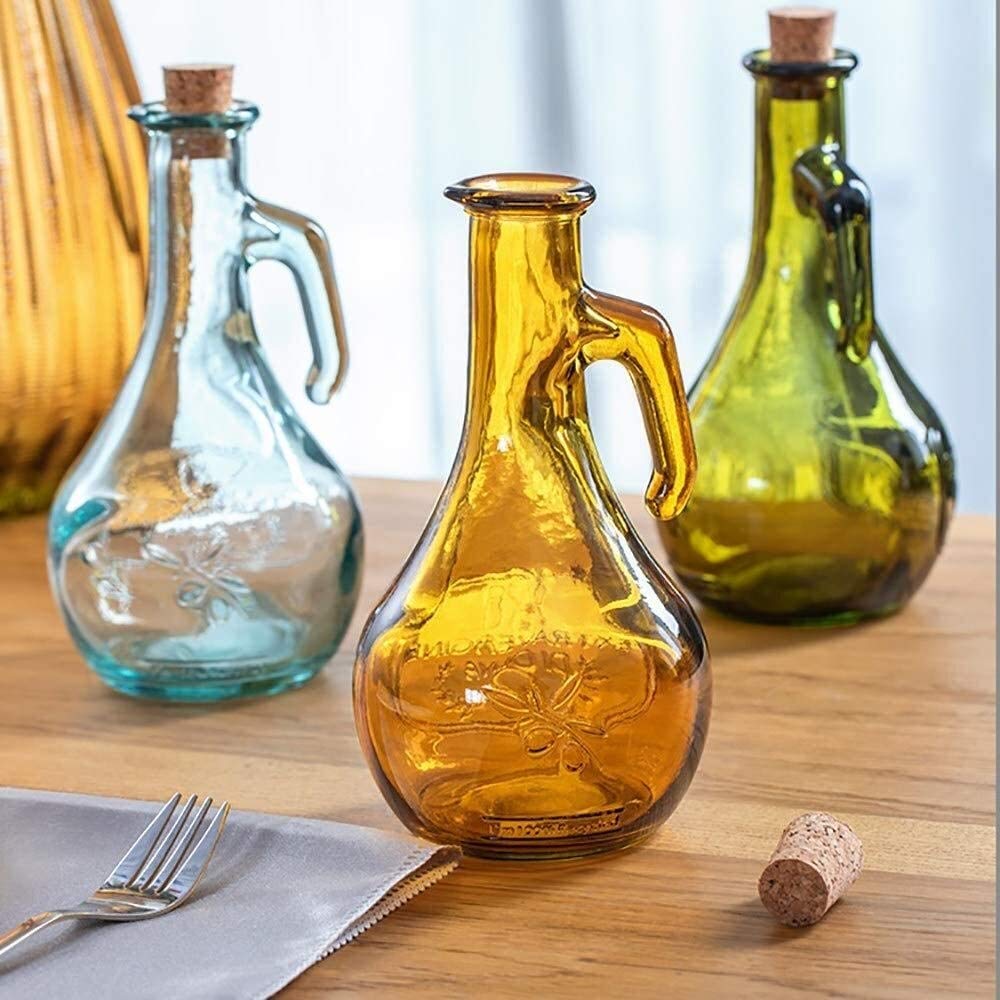 Aceitera y vinagrera Antigoteo Vinagre Bottle Oil Poverter con tapón de Madera, dispensador de Aceite de Oliva de Vidrio de Gran Capacidad y Botella de vinagre (Color : Green)