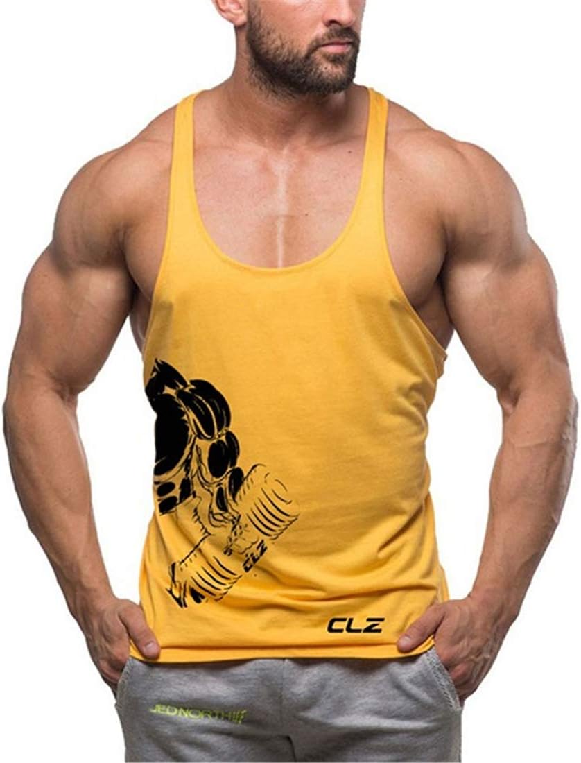 Men's Gym Stringer Tank Tops Y-Back Workout Muscle Tee Sleeveless Fitness Bodybuilding T Shirts