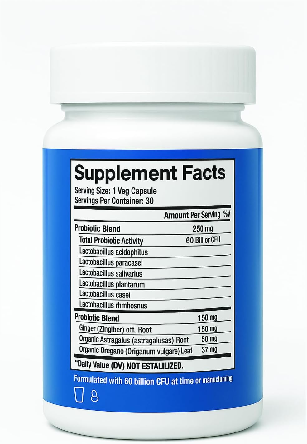 H4U Max Strength Probiotic Supplement 60 Billion CFU - 10 Strain Formula with Prebiotics for Digestive Health, Gut Support & Immune Function - 30 Day Supply, Shelf-Stable, Vegetarian, Non-GMO Capsules