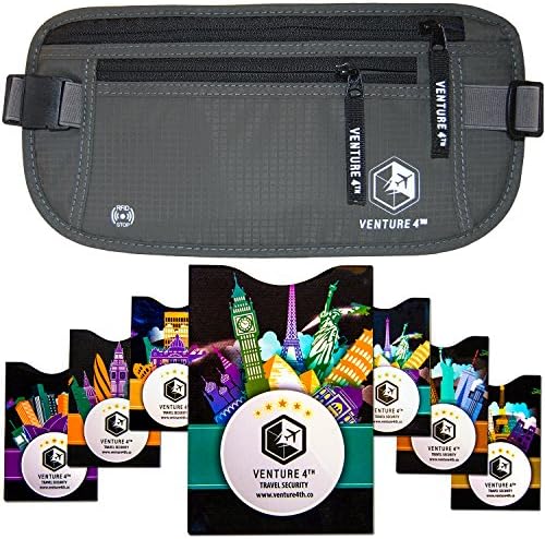 VENTURE 4TH Slim Minimalist Design RFID Money Belt with RFID Blocking Sleeves, for Men and Women – Ideal for Keeping Your Cash, Credit Card, Passport, Phone Secure When Traveling - Gray
