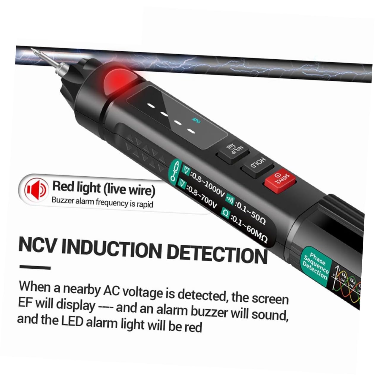 Vaguelly Voltage Tester Electric Sensor Test Pencil Non-Contact Tester Pen Phase Sequence Detection Temperature Diode