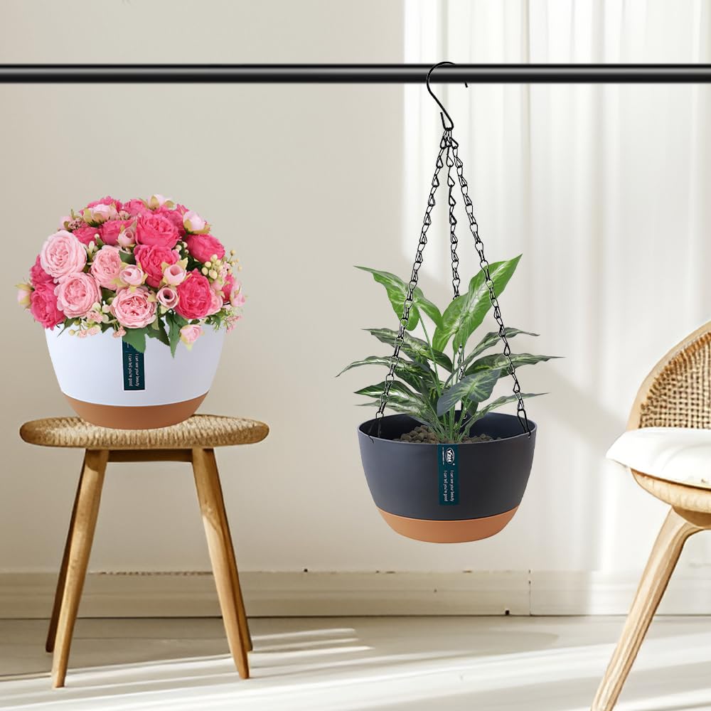 Jardiniere Suspendue avec Trous de Drainage et Plateaux, Pot de Fleur pour Plantes Interieur Exterieur, Suspension Jardin (Mixtes)