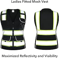Vista 3 de Dib Safety Chaleco para mujer con bolsillos, chaleco reflectante de malla de alta visibilidad, ANSI Clase 2 fabricado con cinta reflectante 3M, Negro