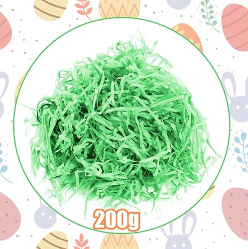 200g Ostergras Grün - Dekogras Green Ostergras Papier Füllmaterial Geschenk für Osterdeko zum Basteln, Oster Geschenkbox, Osterkorb, Geschenkkorb, Osternest Füllung Osterdekoration