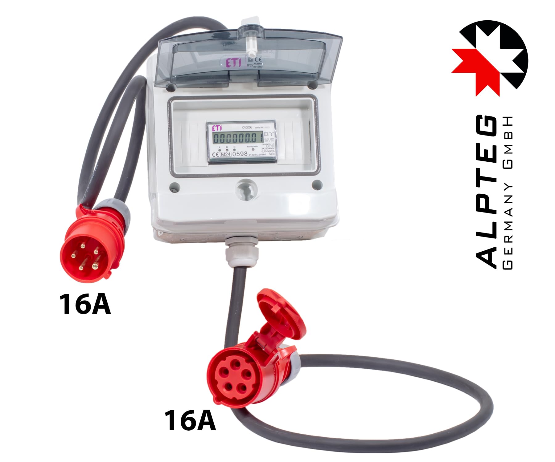 Adapter CEE Stecker 16A auf CEE Kupplung 16A mit MID Zähler | A022