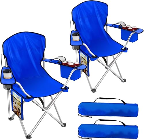 Sillas plegables de camping Oxford 600D, silla portátil para exteriores con bolsa refrigeradora, portavasos y bolsillo de almacenamiento para