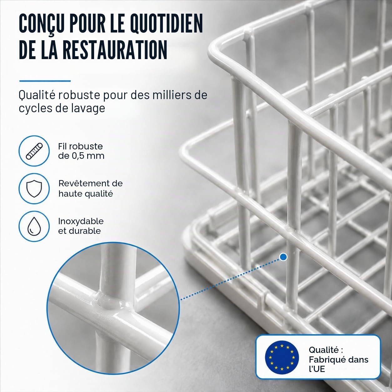 Panier de lavage pour verres, paniers en treillis métallique 400x400 mm – 4 rangées | Fabriqué en UE | restauration panier à verres | dimensions et nombre de rangées au choix
