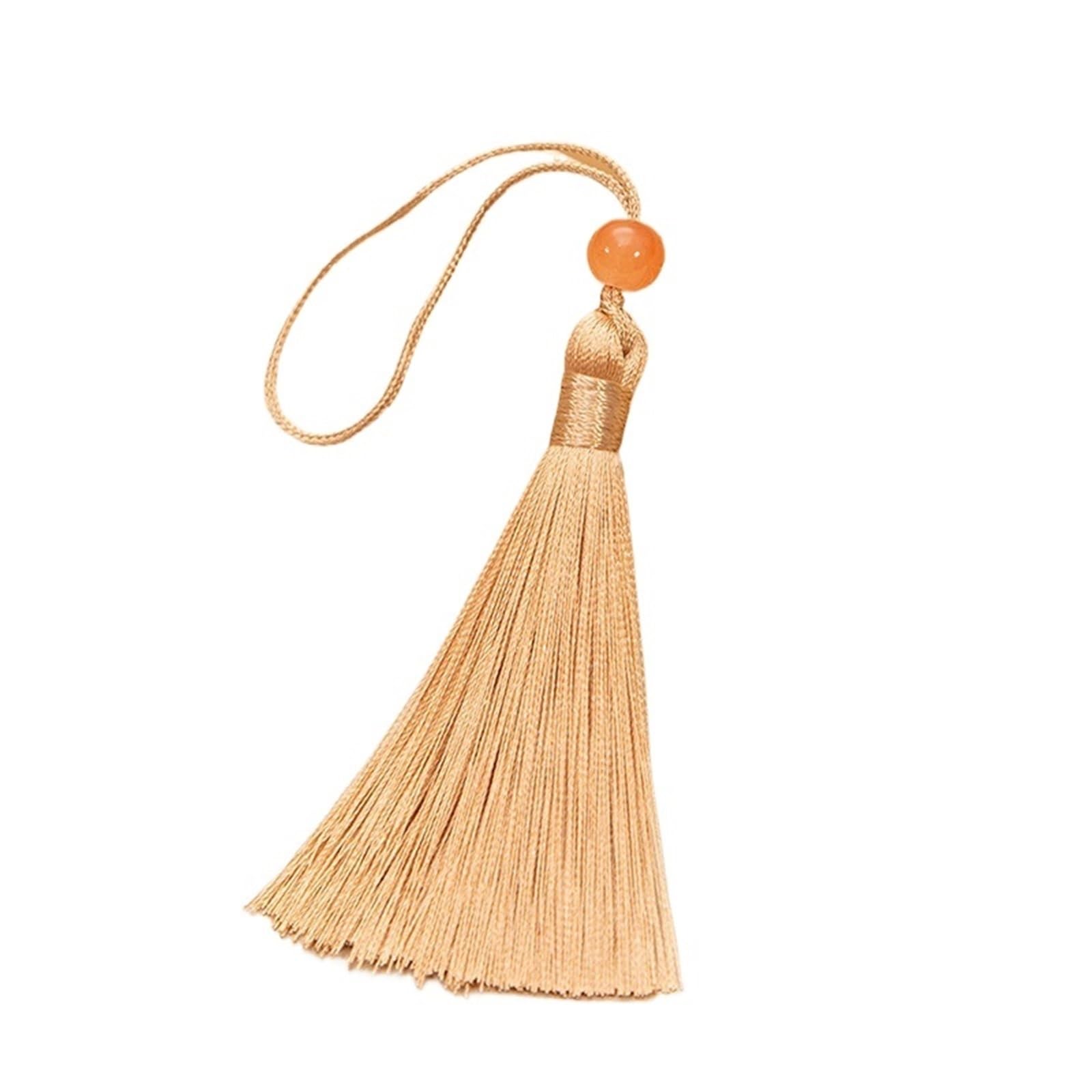 Mini Tassels for Crafts 80pcs Silky Tassel Soft Mini With Jade Beads For DIY Jewelry Making Bookmarks Decor(Khaki)