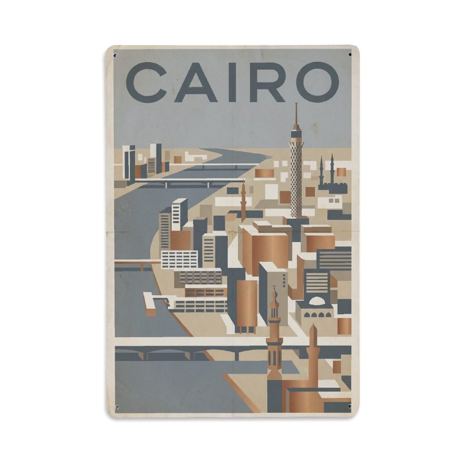 Gead 8X12inch Style Vintage Travel Cairo Panorama Metal Tin Sign