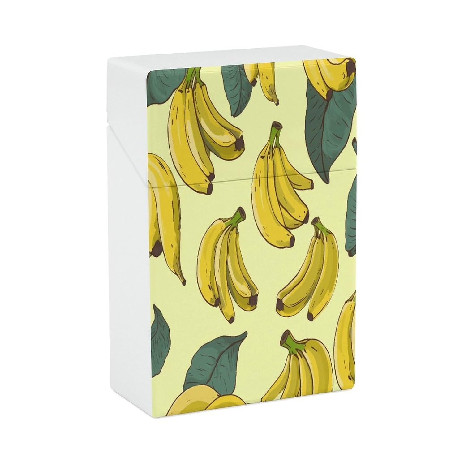 Banana Print Cigarette Case Waterproof Push Open Cigarette Holder Case Crush-Proof Cigarette Protective Cover Travel Cigarette Box for Adult Normal Size 20 Capacity