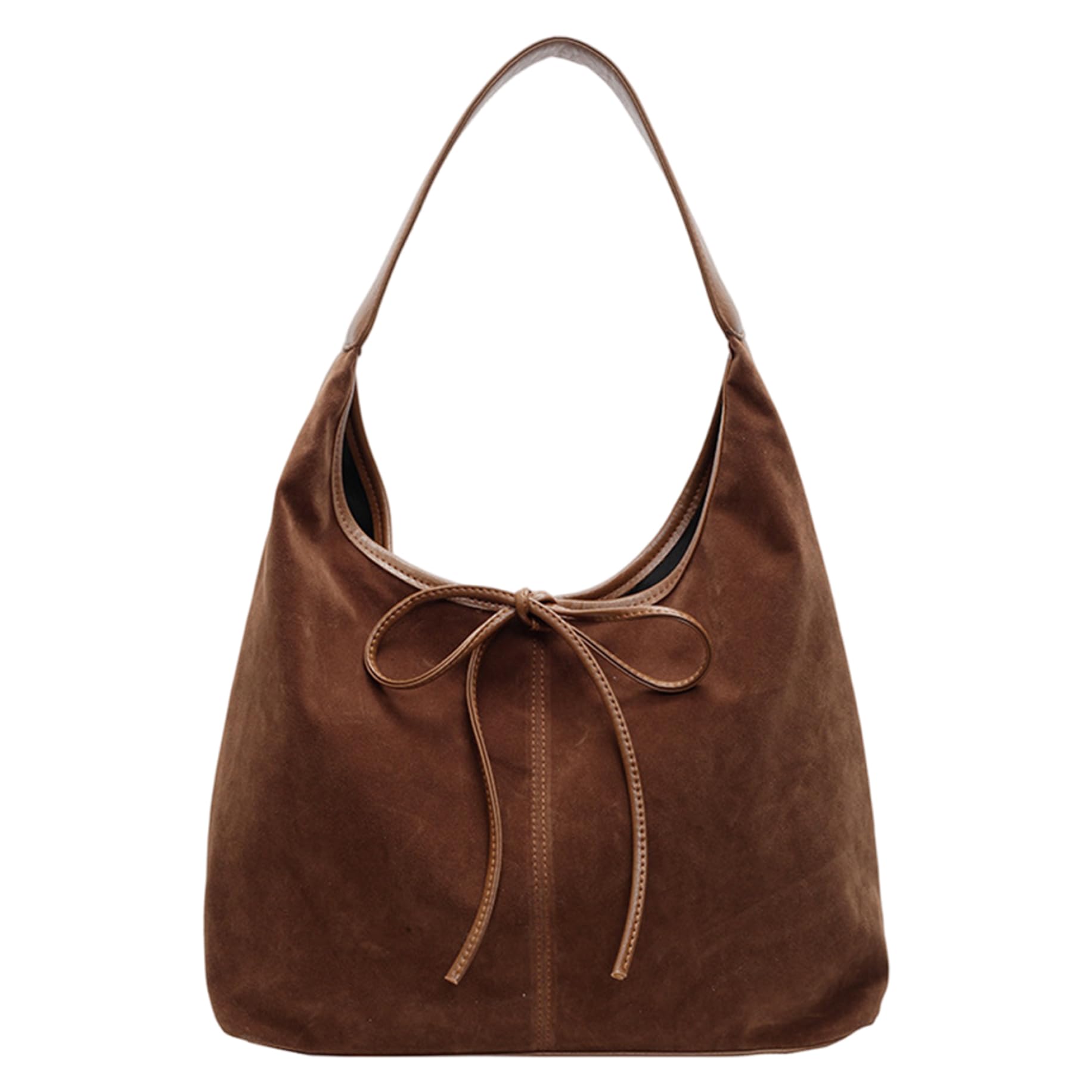 Ameble Suede Tote Bag for Women, Retro Slouchy Shoulder Bag Large Capacity Stylish Underarm Tote Pouch for Daily Shopping School Work, Brown Suede, Brown, Purs