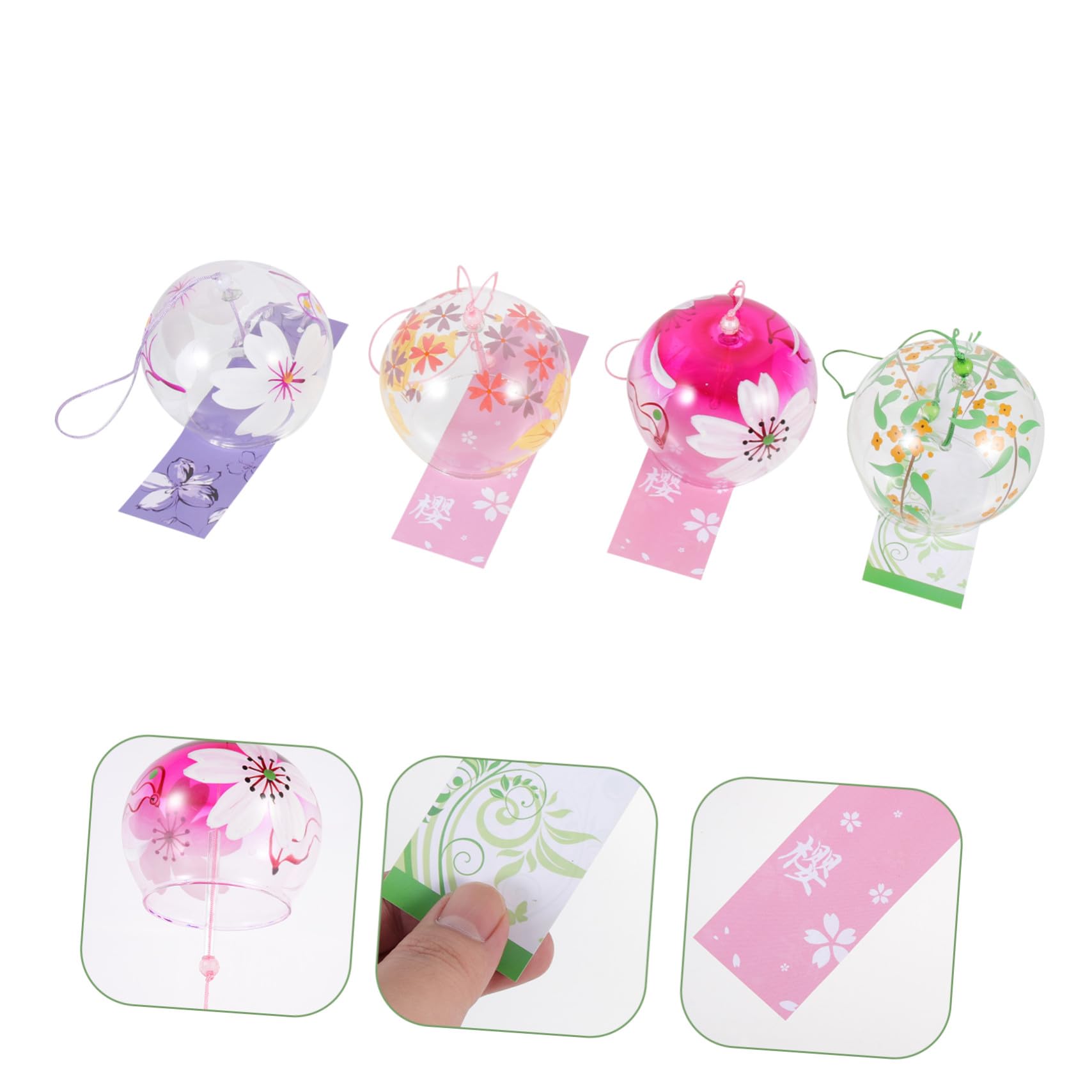 4 pezzi Campane Vento in Vetro Trasparente Stile Giapponese Decorazioni Appese per Giardino e Casa Fatte Mano con Suono Cristallino per Esterni e Interni