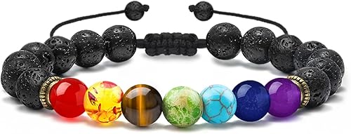 M MOOHAM - Pulseras de piedra natural para hombre, ojo de tigre de 516 de pulgada, ágata mate, piedra de lava, regalos para niños y adolescentes,