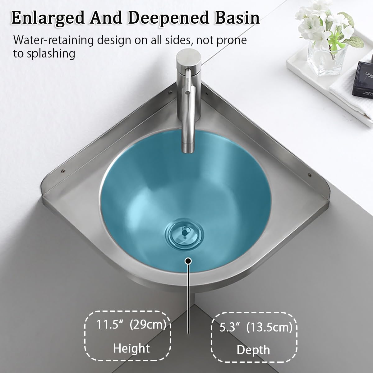 Angle Lave Main,Lave Main Inox,Lavabo Wc,Petit Lavabo Mural,Lavabo Triangulaire,32cm,Minimalist,Salle De Bain Lavabo Ou Lave,Lave Main D Angle,Lave Main Angle,Lave Main,Pour Petits Invités(Silver)