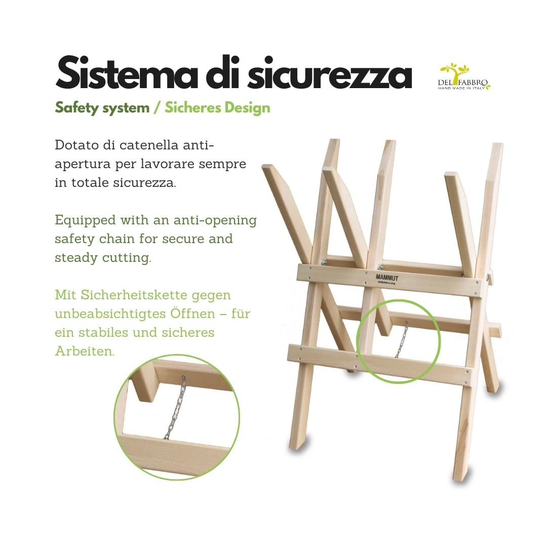 Caballete Cortaleña Plegable Del Fabbro Mammut – Caballete de Madera de Haya para Corte de Leña Profesional – Hecho en Italia