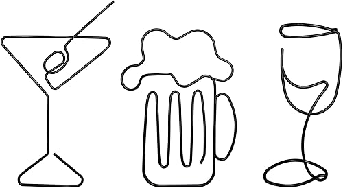 Ecqizer Arte de pared de vidrio de vino de metal, 3 piezas, alambre de metal, decoración de copa de vino negro, arte de pared de vidrio de vino