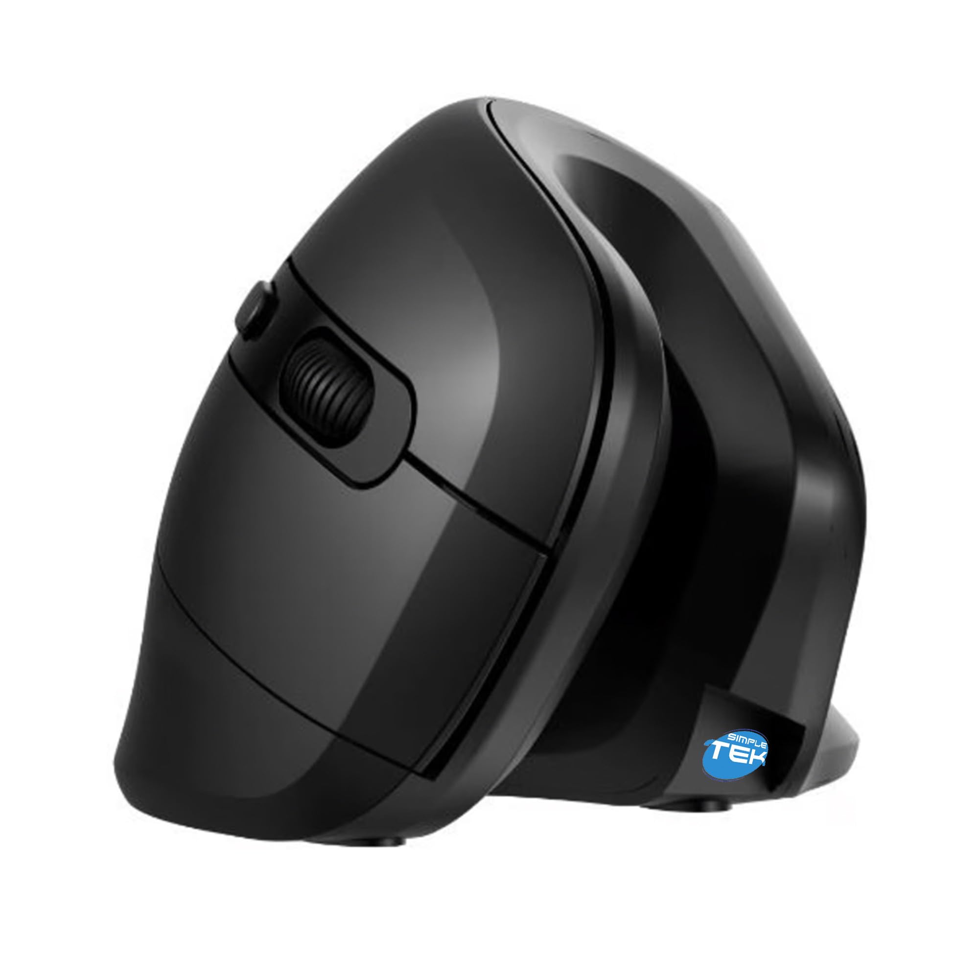 SIMPLETEK - Mouse Verticale Ergonomico Wireless - Senza Fili 2.4GHz - DPI Regolabile fino a 3200-6 Pulsanti - Design Nero- Ricevitore USB Incluso