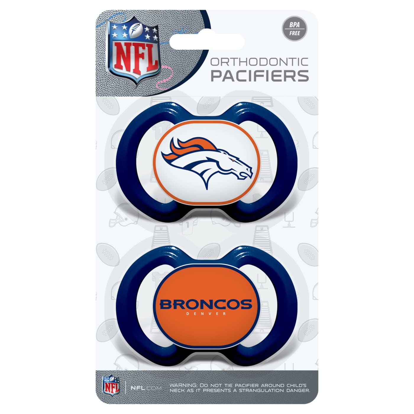 Baby Fanatic NFL Denver Broncos 2-Pack Pacifiers, One Size, Team Color