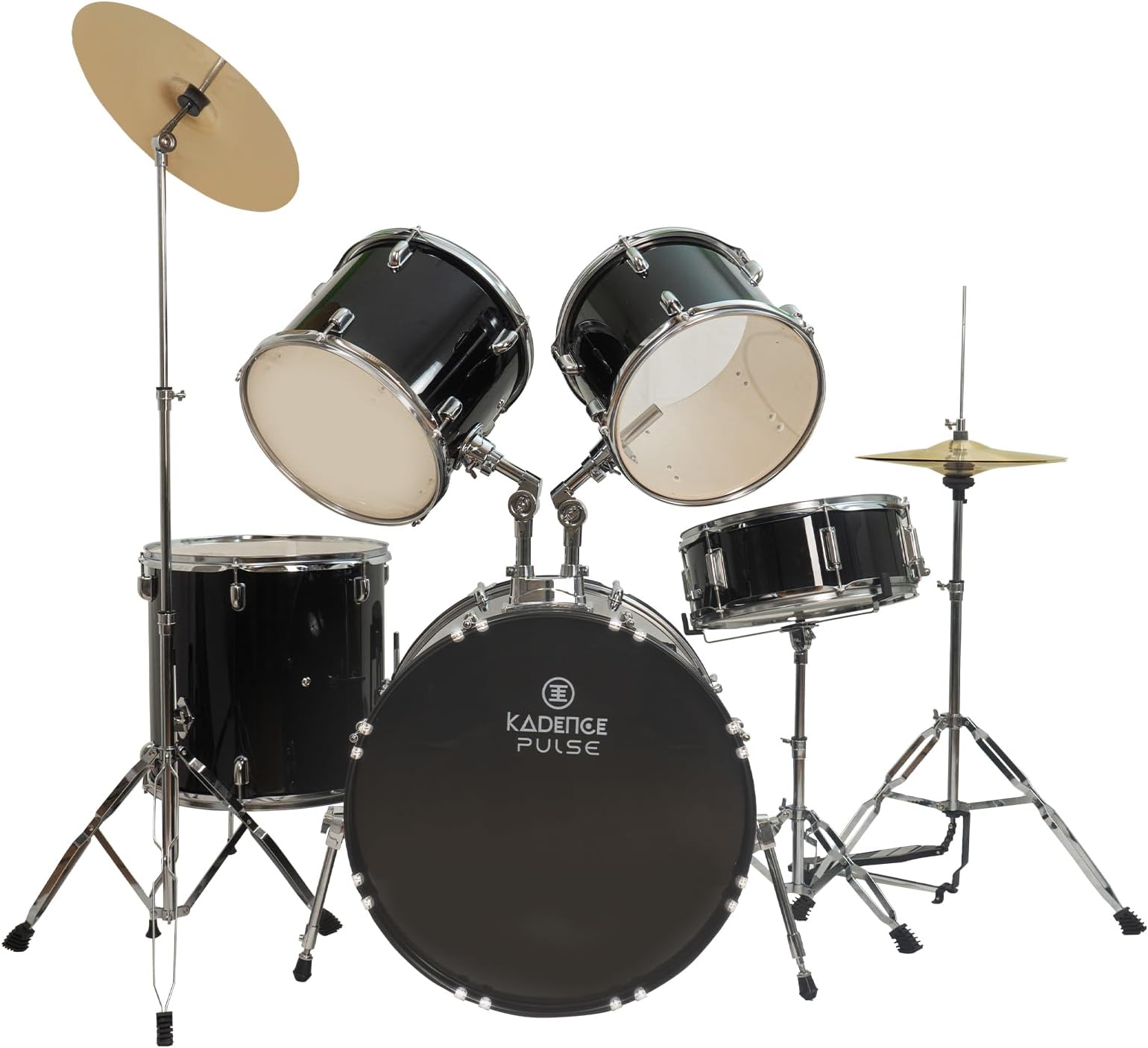 Acoustic Begginers Drum Kit (5 Piece Complete) Full -Size Drumset with Cymbals (Black)