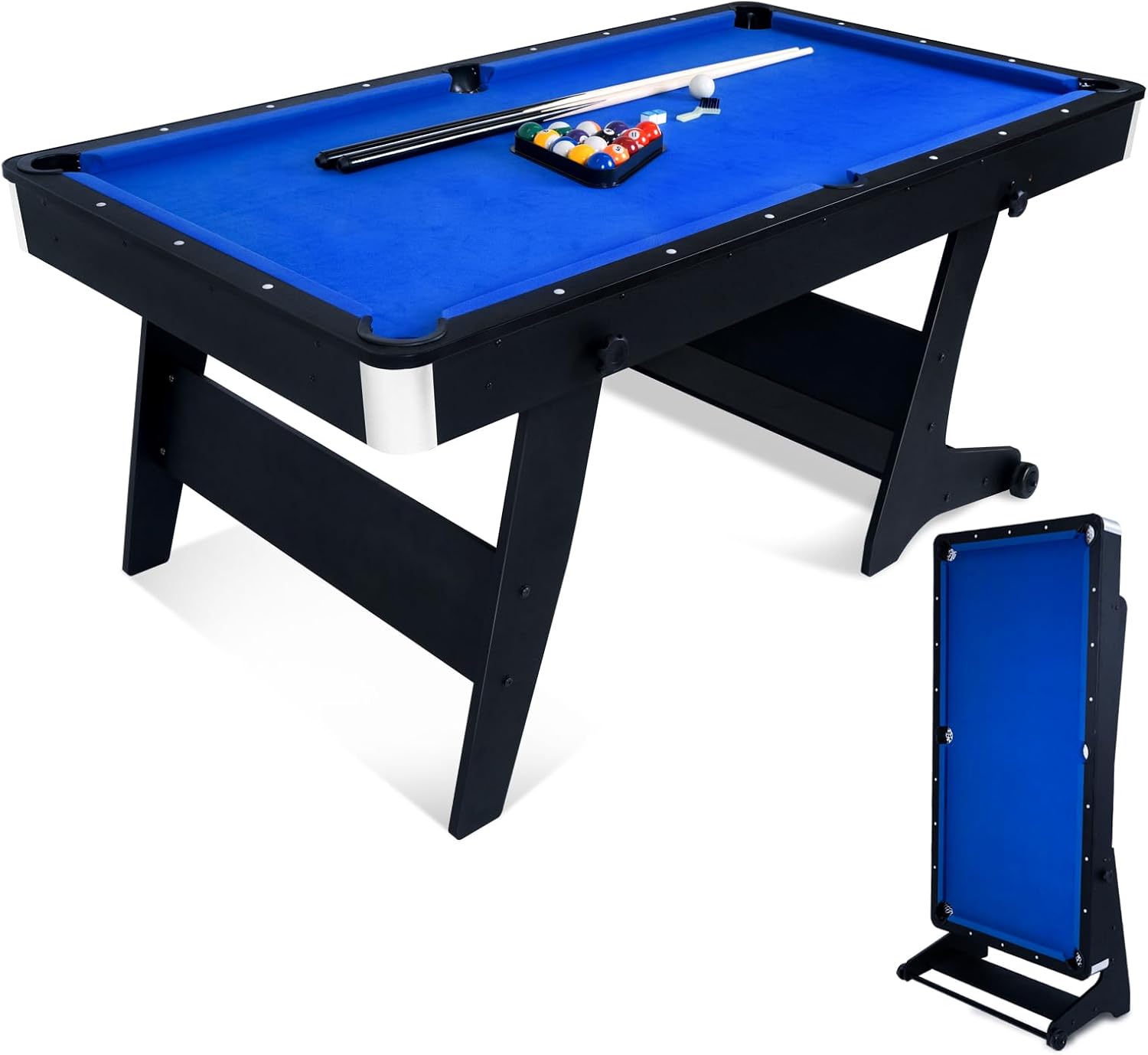 RAYKEEP 6ft Billiard Table, Portable Pool Table Set, Heavy-Duty Game Table with Cues, Balls, Triangle, Chalks and Brush for Adults Kids Home Game Room