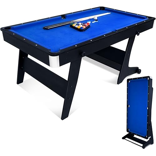 Billiard Table, 3FT/4FT/6FT Portable Pool Table Set, Wooden Game Table with Cues, Balls, Triangle, Chalks& Brush for Adults, Kids, Home, Game Room, Bar, Indoor & Outdoor