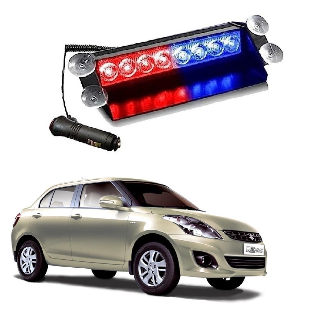 Car Dashboard 8 Piece LED Red & Blue Strobe Flashing Warning Emergency