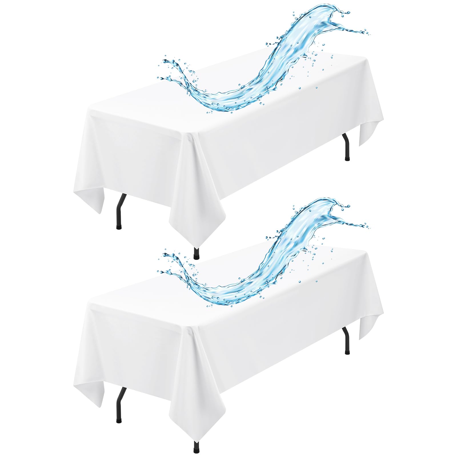 2 Pack White Rectangle Tablecloth 153 x 260CM/60 x 102Inch White Tablecloths Waterproof Polyester Table Cloth for 6 FT Tables Stain and Wrinkle Resistant Washable Fabric Table Cover for Party Wedding