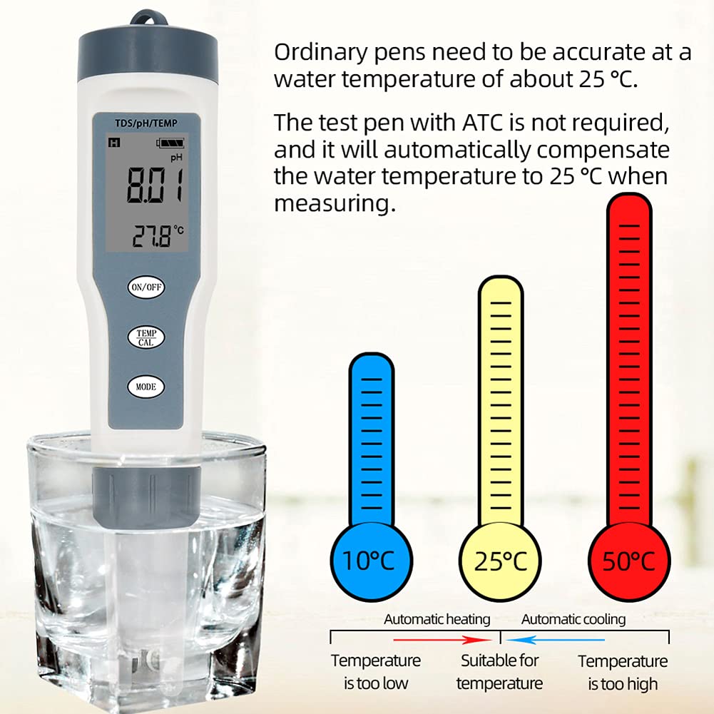 ERNZI Testeur de qualité de l'eau de testeur Affichage à Cristaux liquides/Valeur de pH numérique/Compteur TDS pour l'eau Potable/température de Laboratoire tds EC 4 en 1 Ensemble