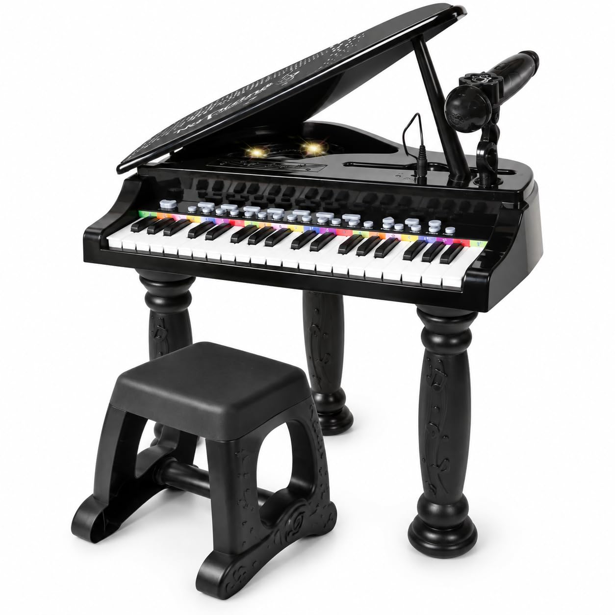 Piano pour enfants avec tabouret, clavier électronique 37 touches avec microphone, connexion MP3, smartphone, piano fonctionnel, bases rythmiques, haut-parleur, fonction enregistrement, lecture (A)