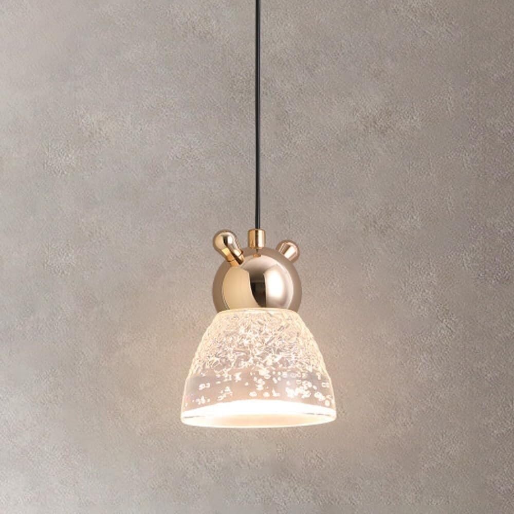 HYJAUSXB Mid Century Gold Bedside Pendant Light Modern Minimalist Bubble Crystal Hanging Lamp Adjustable Height Nordic Creative Square Dining Room Chandelier(B)