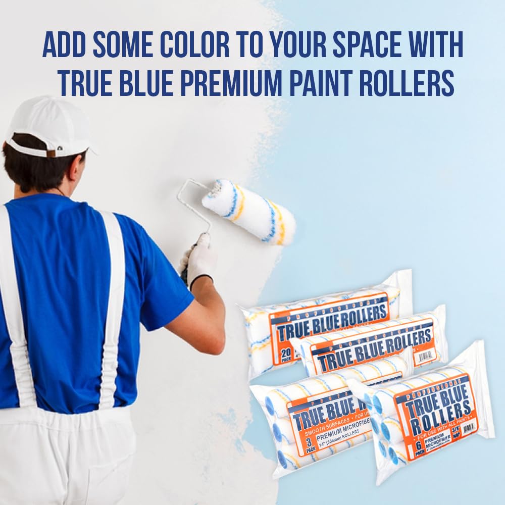 True Blue 9 Professional Paint Roller Covers, 9 Inch, Best for All Types of Painting Surfaces, Refill Bulk Pack (24, 3/8 Nap)