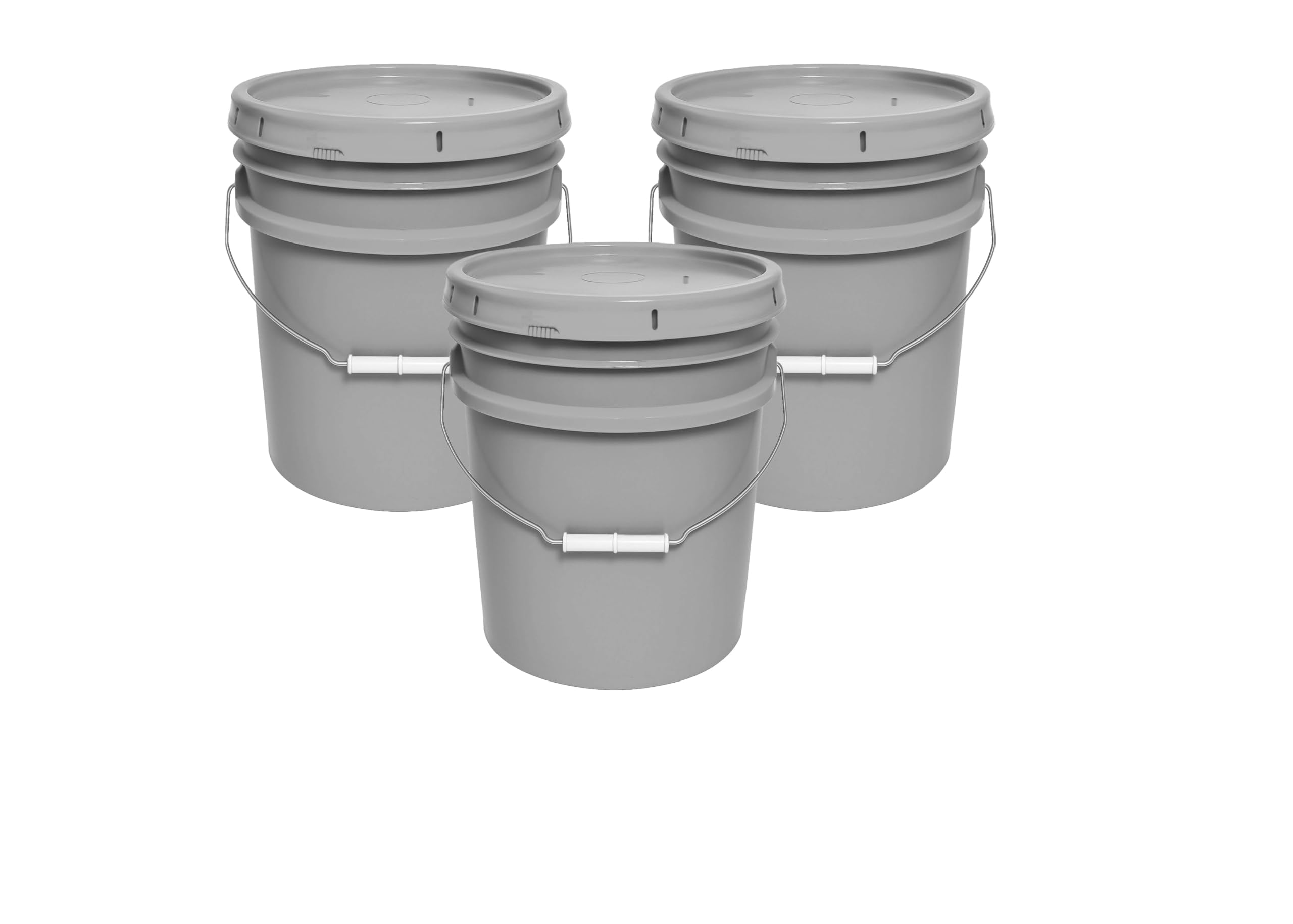 MKS Plastics Silver 5-Gallon Heavy-Duty Bucket with Airtight Lid, 3-Pack