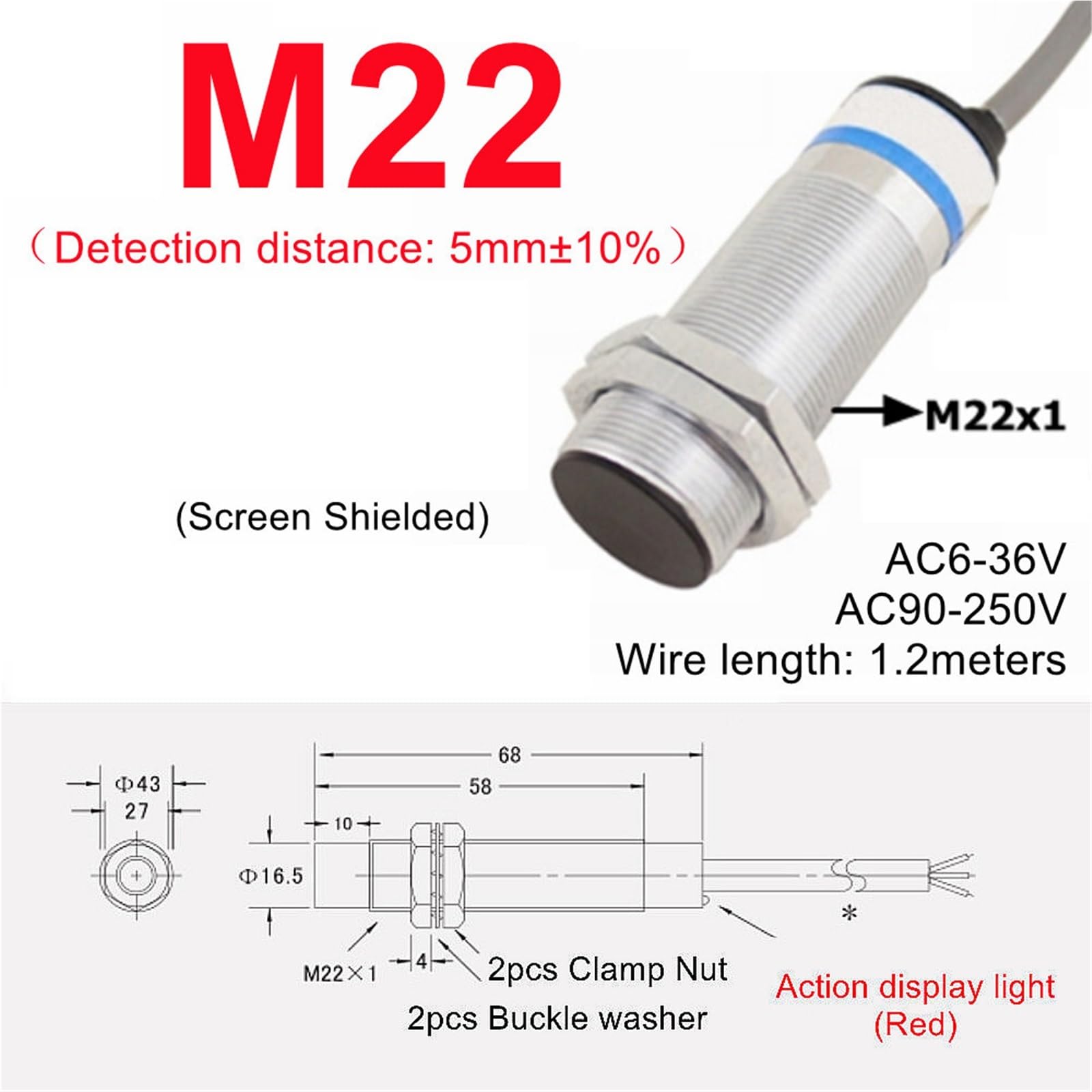 1 szt. czarny przełącznik zbliżeniowy indukcyjny czujnik zbliżeniowy NPN/PNP DC 6-36V czujnik podejścia 4 mm 6 mm M5 M10(M22(shielded), DC PNP NO i NC)
