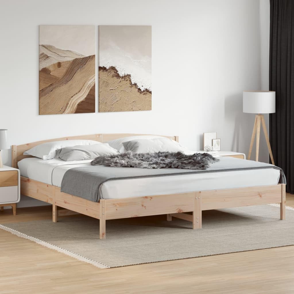 Cama de madera de pino maciza, 180 x 200 cm, sin colchón, cabecero de cama, respaldo, latas de madera contrachapada, resistente, diseño moderno para dormitorio y dormitorio de invitados
