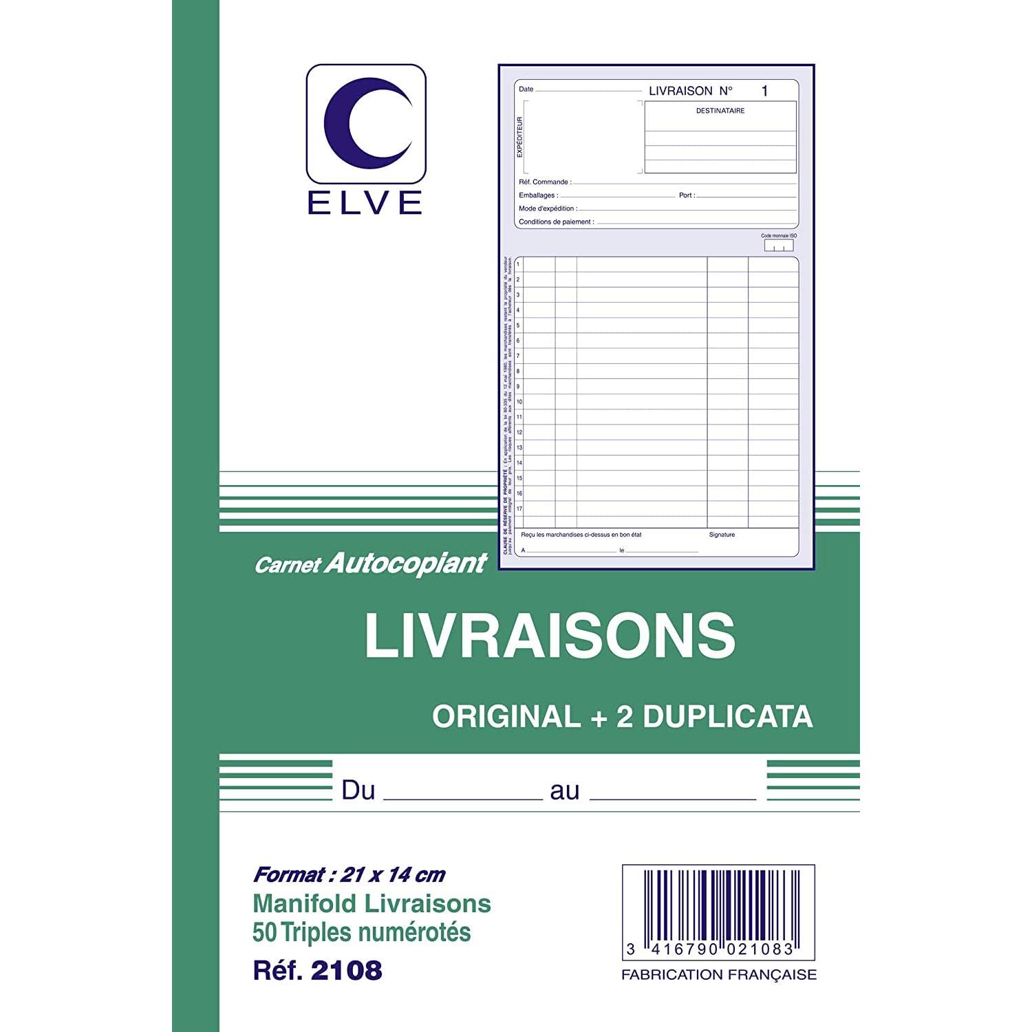 ELVE Lot de 5 Manifolds Livraison 140 x 210 mm 50 pages tripli