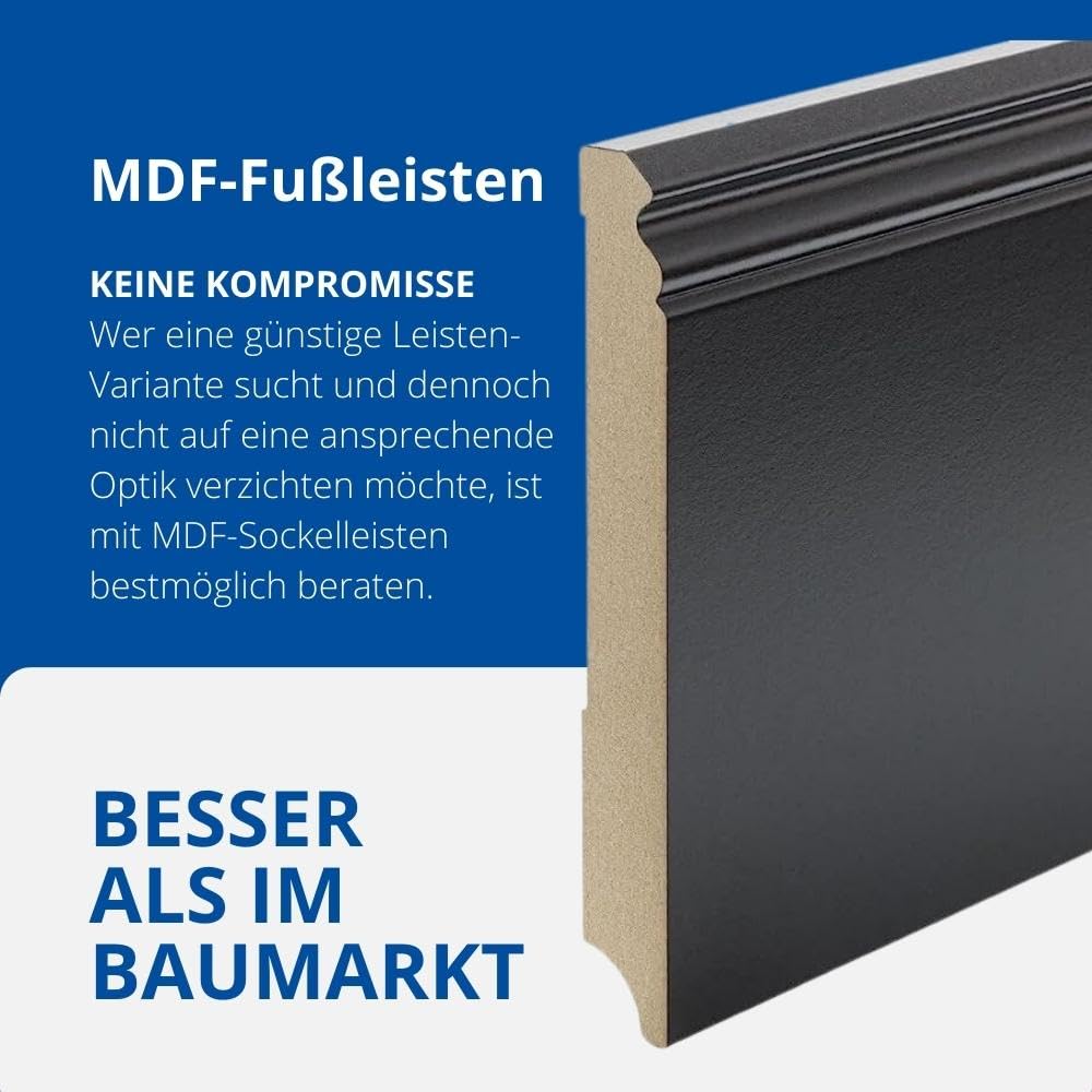 REESE - Sockelleisten - Berliner Profil - SCHWARZ MDF - 150mm - 15 Stück / 34,5lfm - nicht selbstklebend - 230 cm
