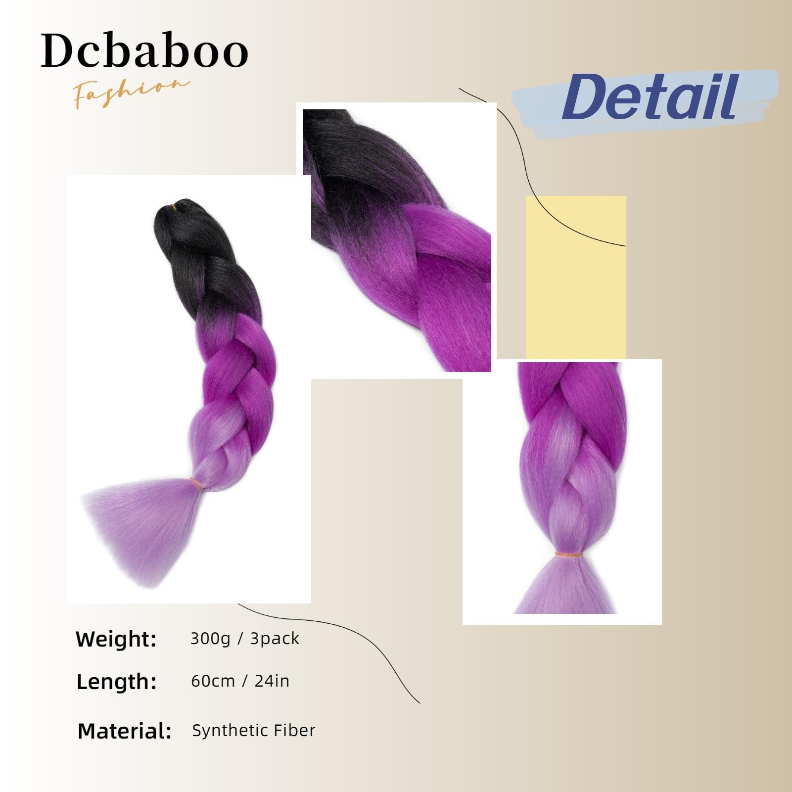 Dcbaboo Jumbo Braiding Hair Extensions 3packs 24inch Synthetic Hair Kanekalon Ombre Braids Afro Crochet Braids Twist Hair 300g - Image 2