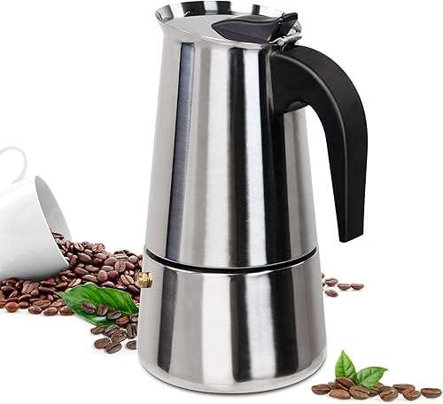 Olla Moka de 9 tazas de acero inoxidable de 15.2 fl oz, cafetera italiana para estufa, cafeteras de moca, cafetera greca para estufa de inducción,